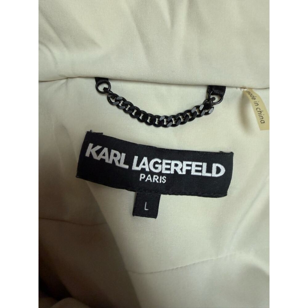 Karl Lagerfeld Cream Quilted Hooded Puffer Jacket Large - Picture 8 of 9